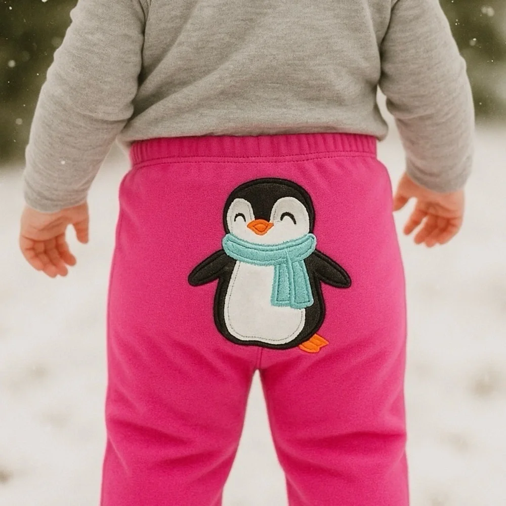 Pink Pull On Pants with Penguin Graphic
